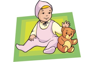 Малыш играет с плюшевым мишкой